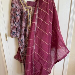 Floral Salwar Kameez with purple Dupatta